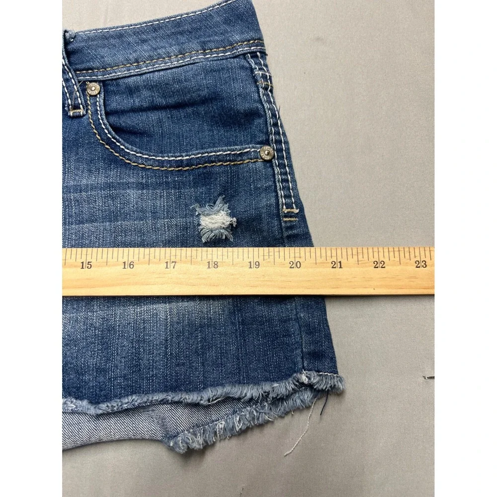 Rue21 Womens Blue Distressed Lace Pocket Denim Cut Off Shorts Size 13/14